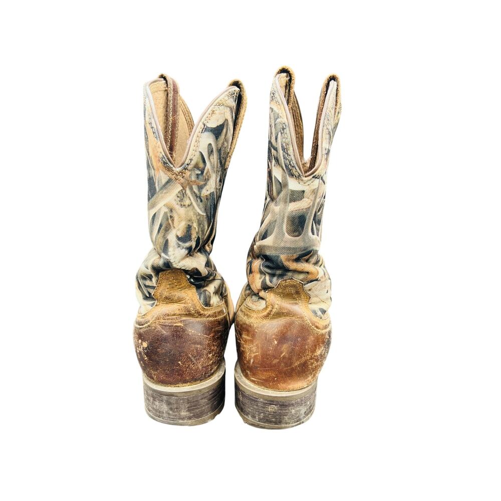 🤠 Ariat men 8.5D Camo Western Cowboy Work Boots Distressed Leather Outdoor - Picture 6 of 9